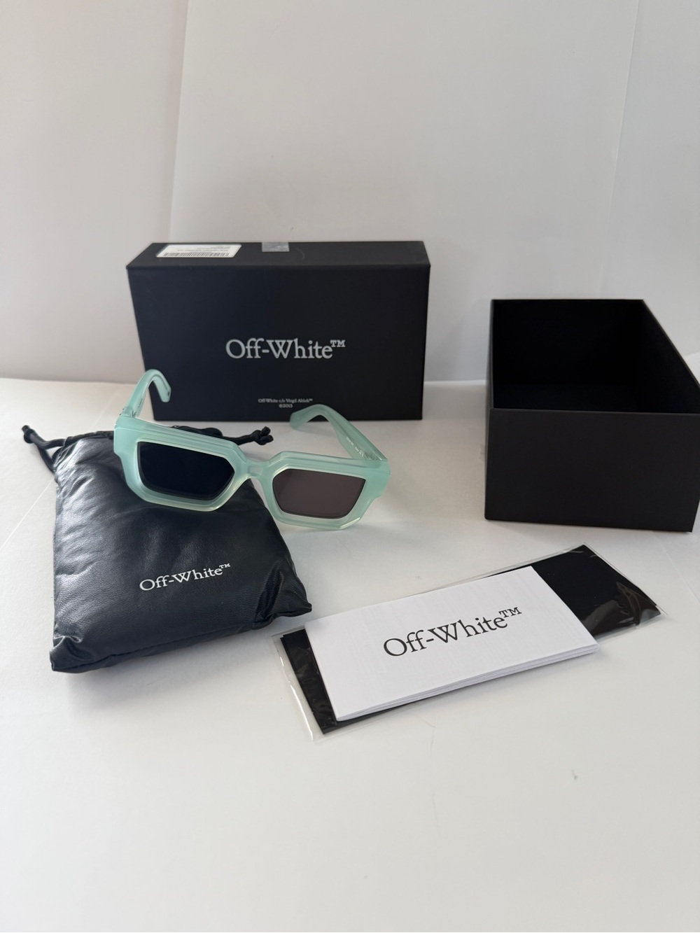 Off-White Mint Green Geometric Frame Sunglasses